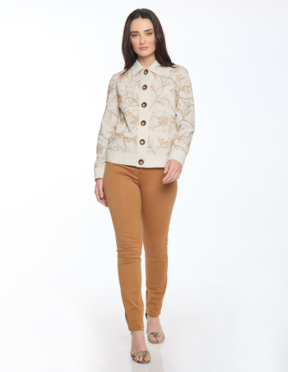Chamarra Bordada Beige Jeanne