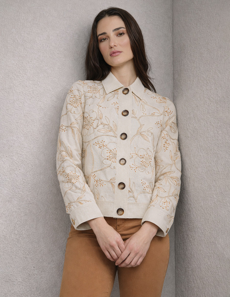 Chamarra Bordada Beige Jeanne