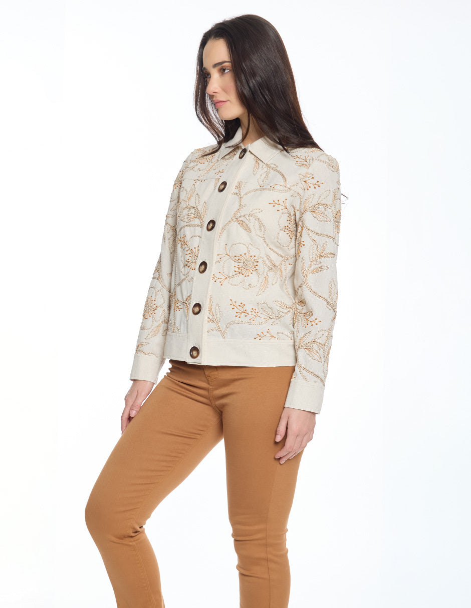 Chamarra Bordada Beige Jeanne