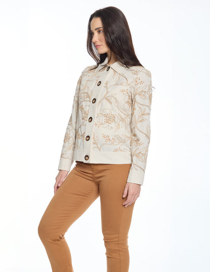 Chamarra Bordada Beige Jeanne