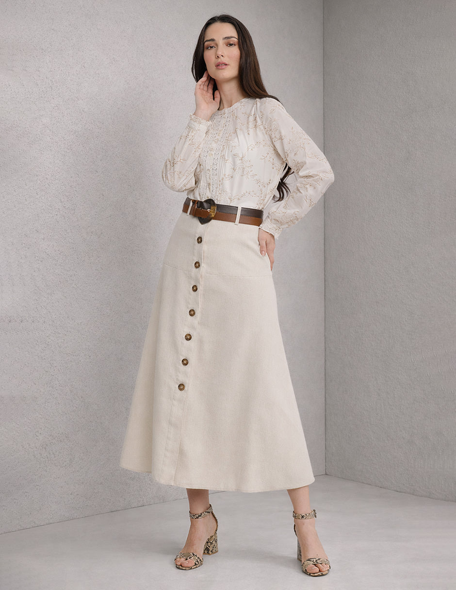Falda Midi Beige Jeanne