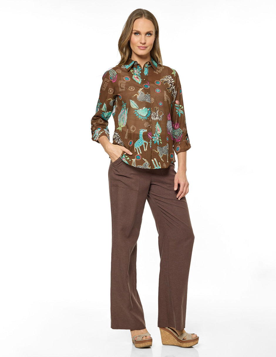 Blusa Café Estampada Shara