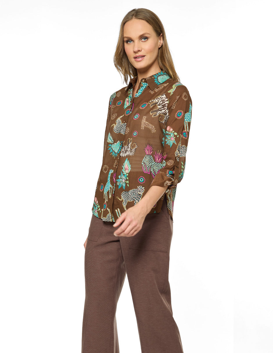 Blusa Café Estampada Shara