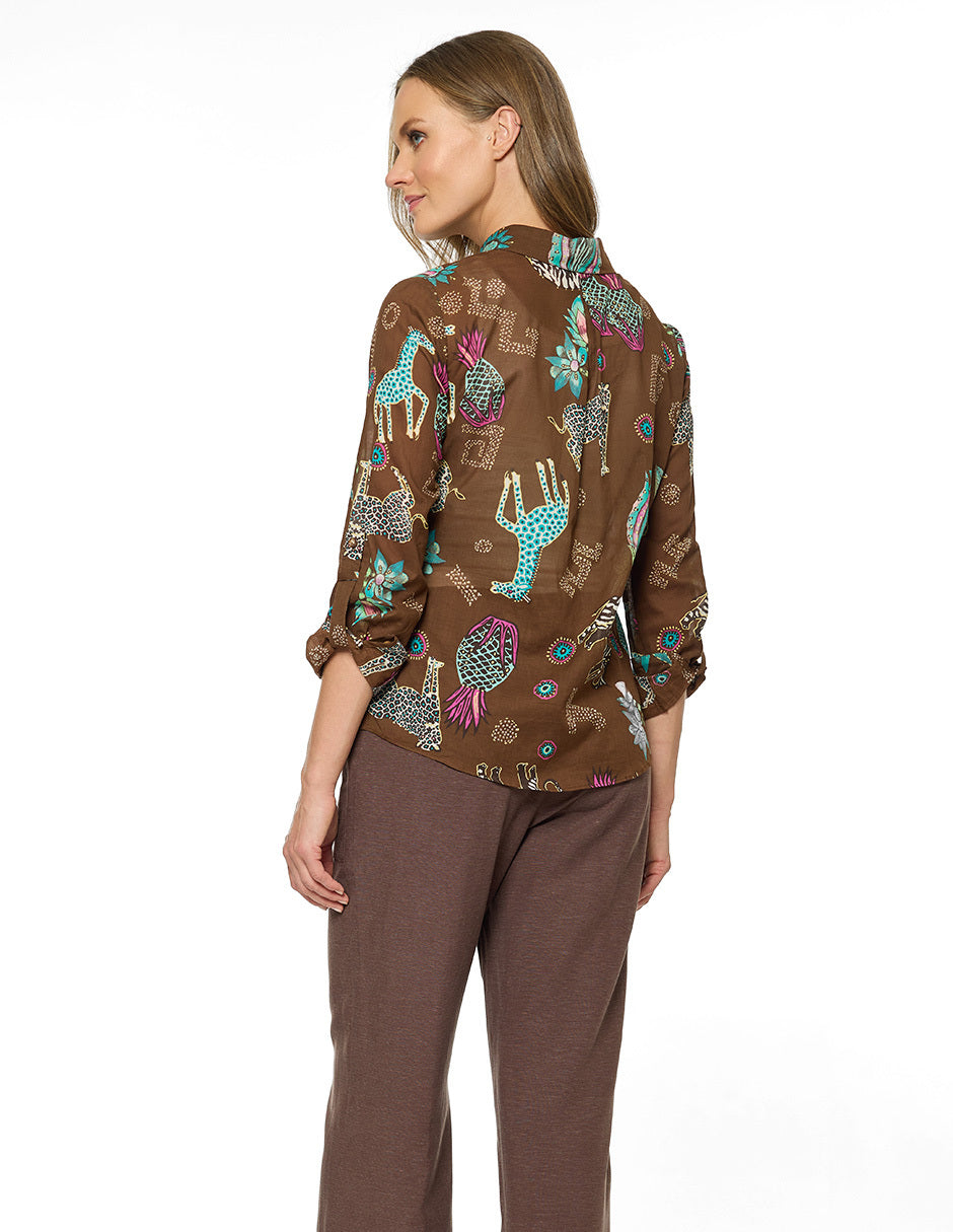 Blusa Café Estampada Shara