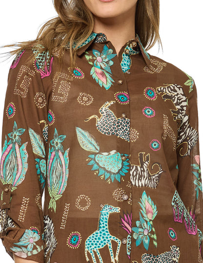 Blusa Café Estampada Shara