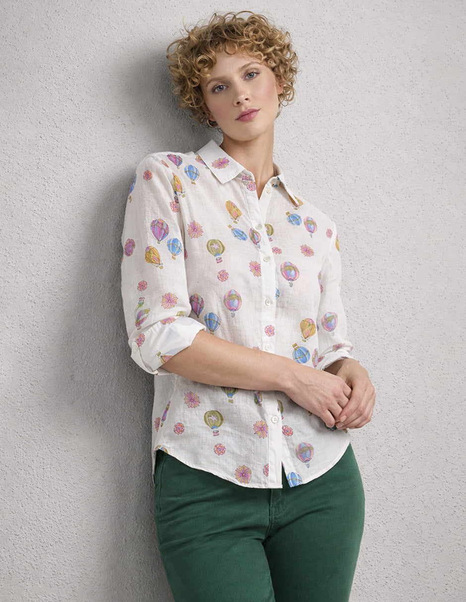 Blusa Camisera Hueso Estampada Esenciales
