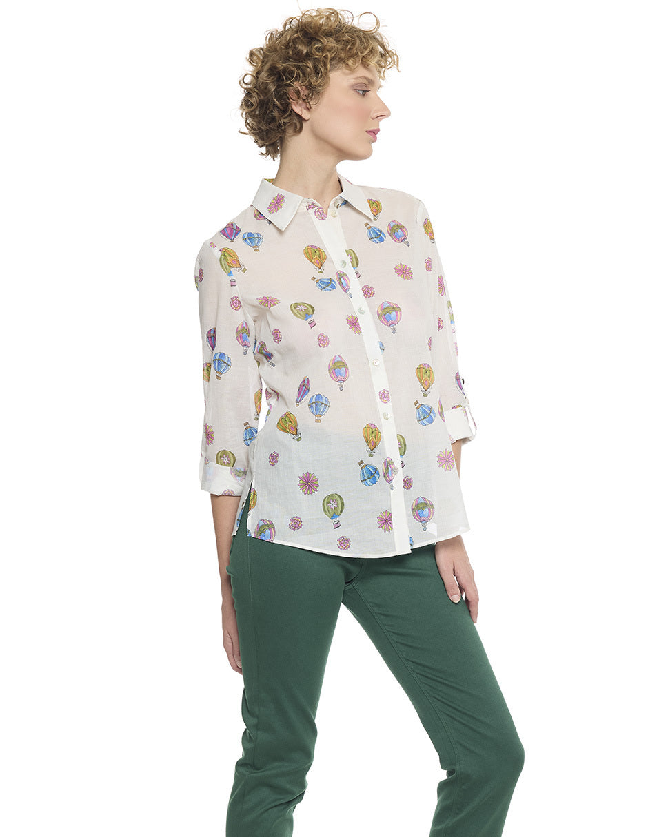 Blusa Camisera Hueso Estampada Esenciales