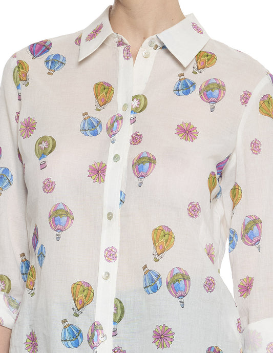 Blusa Camisera Hueso Estampada Esenciales