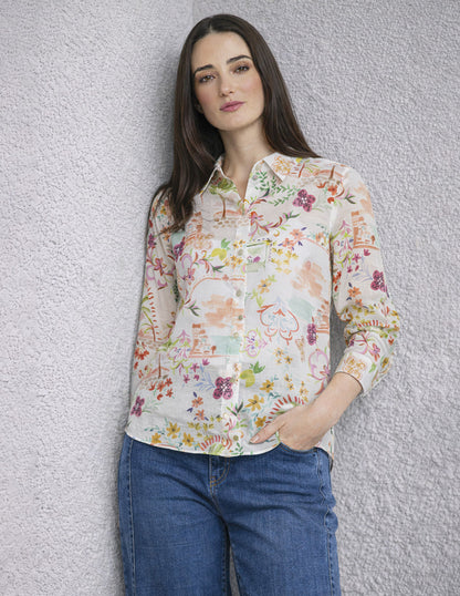 Blusa Hueso Estampada Camisera Esenciales