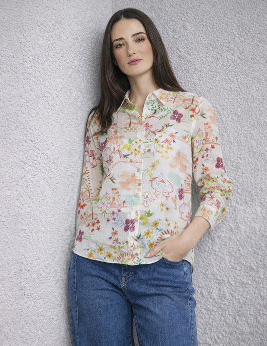 Blusa Hueso Estampada Camisera Esenciales