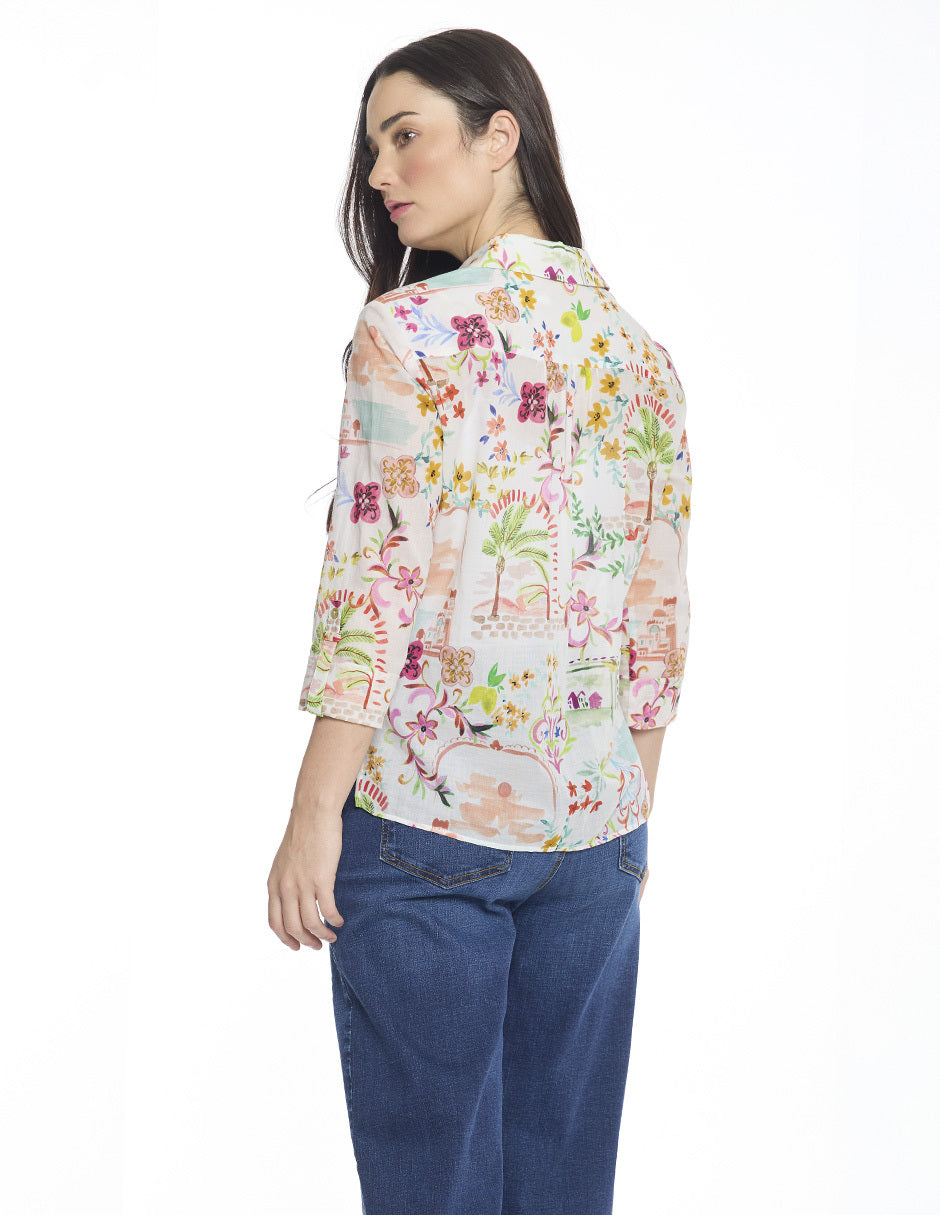 Blusa Hueso Estampada Camisera Esenciales