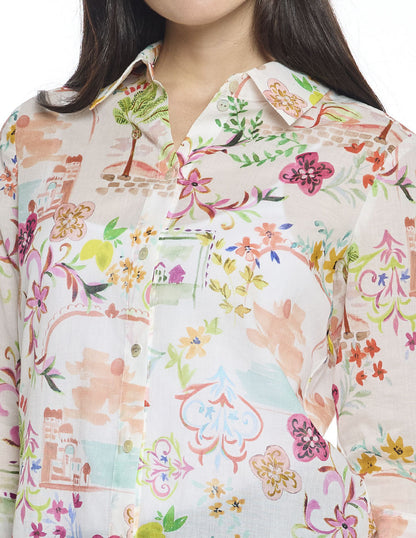 Blusa Hueso Estampada Camisera Esenciales