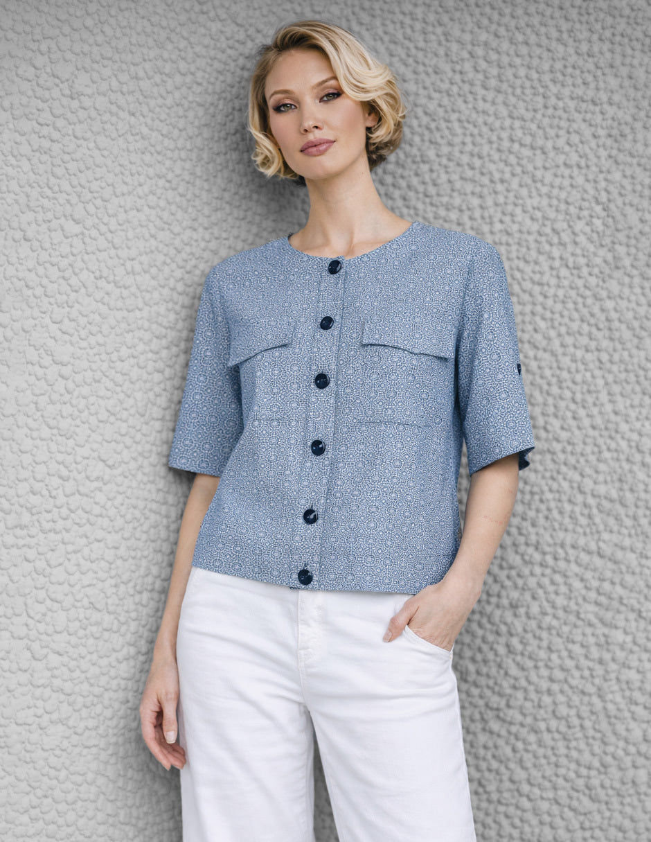 Blusa Azul Estampada Esenciales