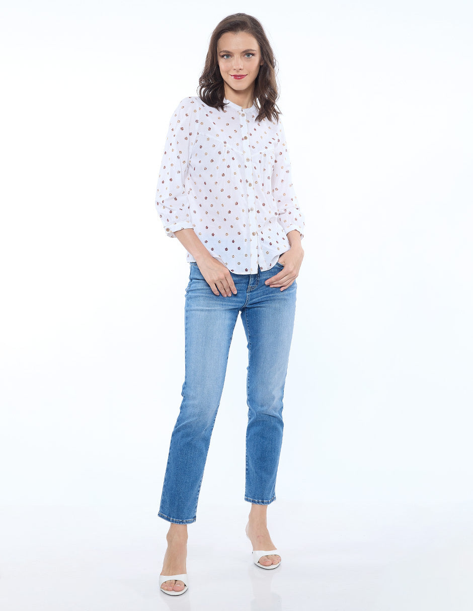 Blusa Blanco Bordada Esenciales
