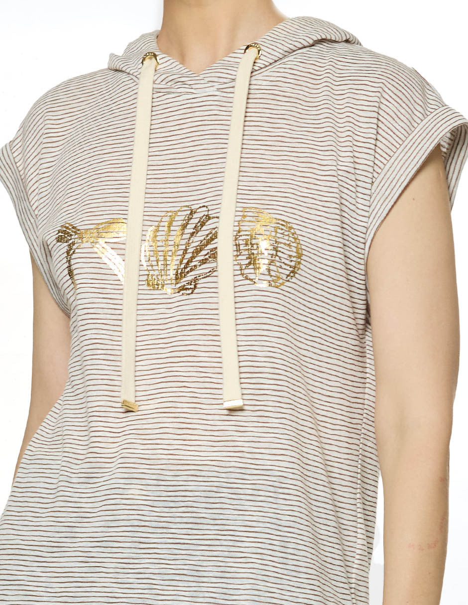 Sudadera Beige a Rayas Gorro Esenciales