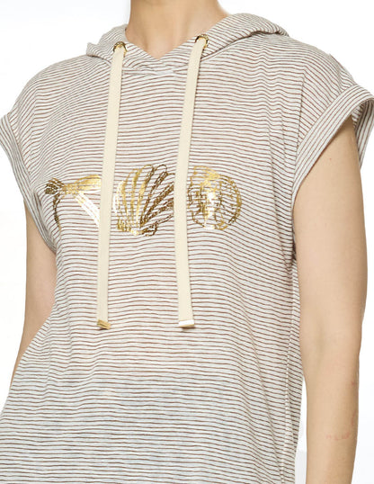 Sudadera Beige a Rayas Gorro Esenciales
